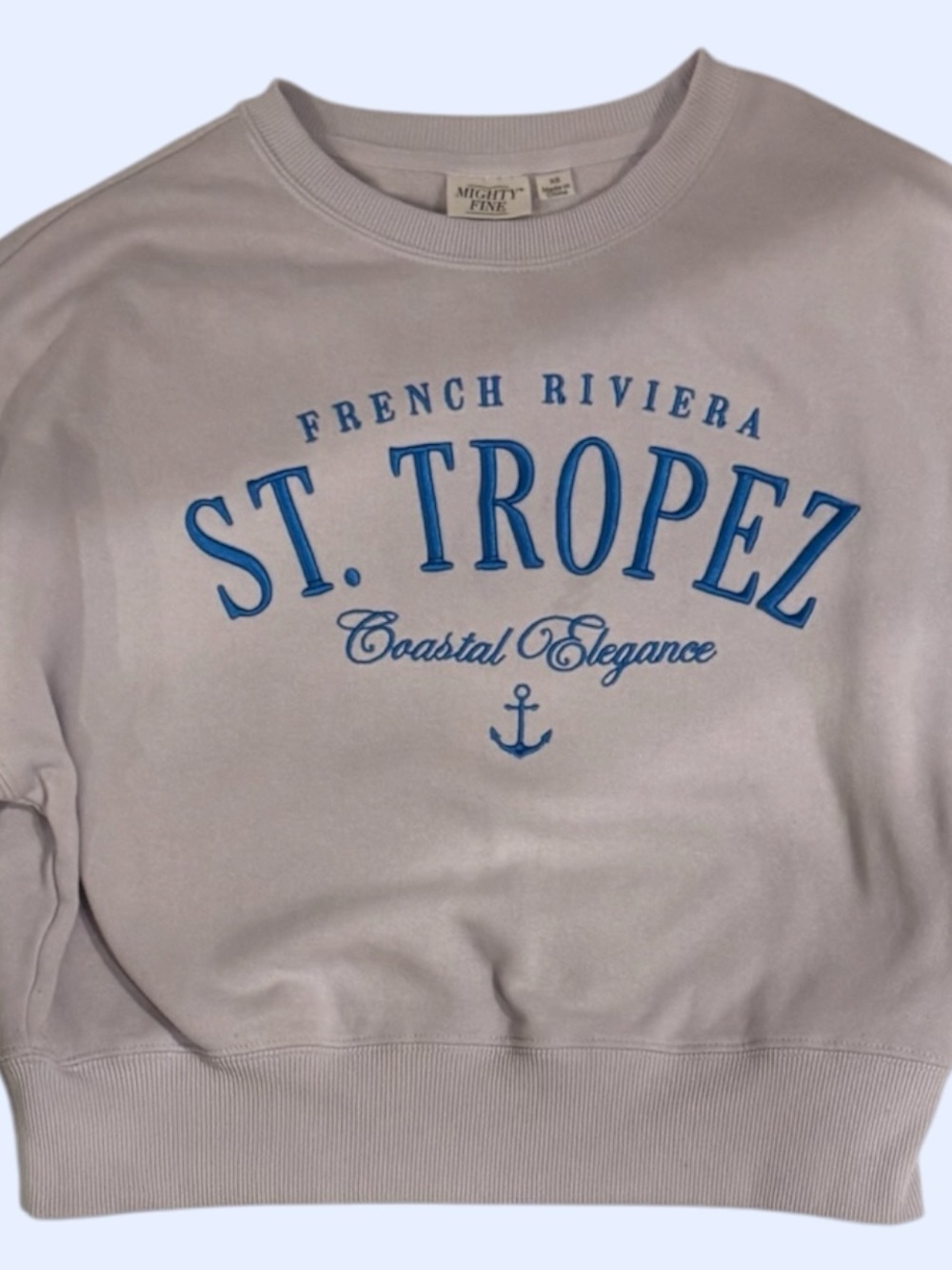 St Tropez French Riveria Cropped Sweatshirt Size Xs Blue embroidery
